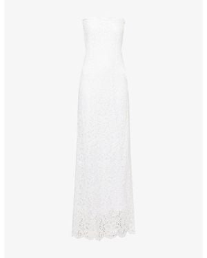 HYPHEN Bandeau Sheer Lace Maxi Dress - White