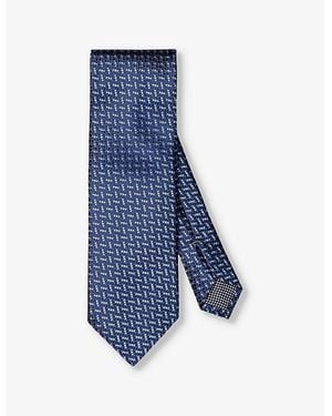 Eton Dark Geometric-Weave Silk Tie - Blue