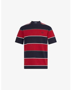 Fred Perry Striped Relaxed-Fit Cotton T-Shirt - Red