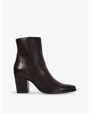 Dune Paxten Western Heeled Leather Ankle Boots - Black