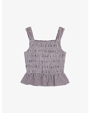 OMNES Rain Gingham-Print Shirred Cotton Top - Purple