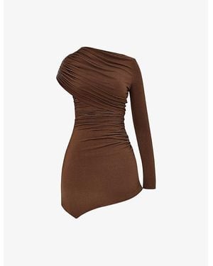 Mistress Rocks Square-Neck Puff-Sleeve Broderie Cotton Mini Dress - Brown