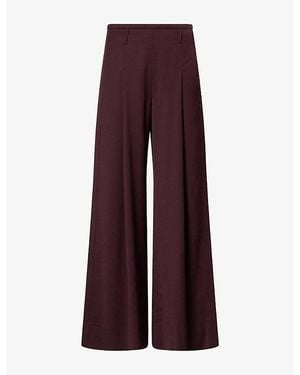 ME+EM Pleated Wide-Leg Wool-Blend Pants - Purple