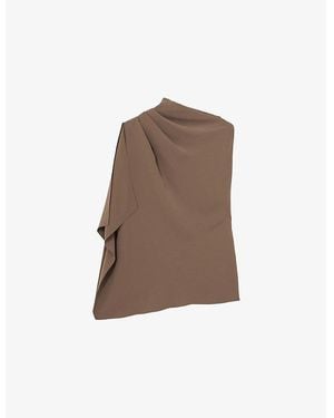 Reiss Elle One-Shoulder Draped Woven Top - Brown