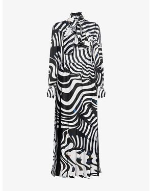 Mary Katrantzou Alexis Zebra-Print Satin Midi Dress - Black