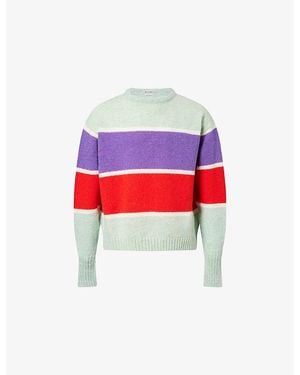 JW Anderson Striped Crewneck Wool Sweater - Red