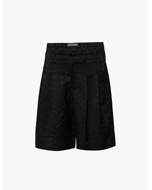 Marine Serre Moon Diamond Jacquard Tailoring Pleated Relaxed-Fit Stretch-Woven Blend Shorts - Black