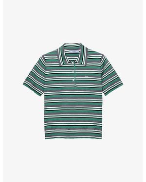 Prada Stripe-Print Short-Sleeve Cotton Polo Shirt - Green