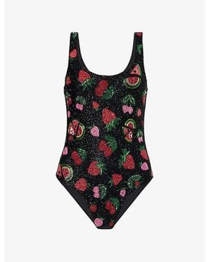 Oceanus Fruits Beaded Swimsuit - Black