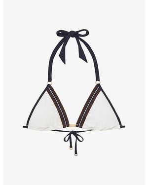 Reiss Riva Colour-Block Triangle Stretch-Woven Bikini Top - White
