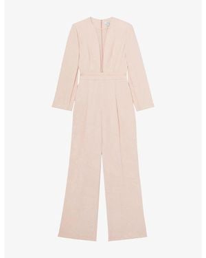 Reiss Evora Split-Sleeve Stretch-Woven Jumpsuit - Pink