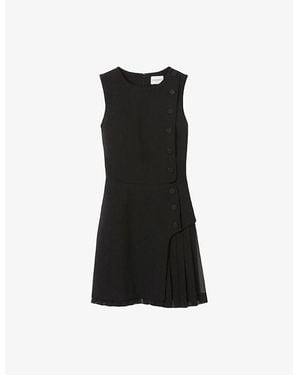 Claudie Pierlot Sleeveless Pleated-Skirt Stretch-Woven Mini Dress - Black