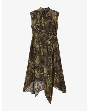 AllSaints Persia Graphic-Print Woven Maxi Dress - Green