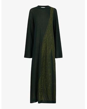 eem Jacquard-Print Relaxed-Fit Woven Midi Dress - Green