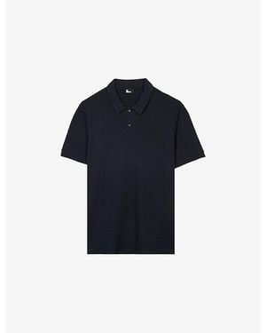 The Kooples Brand-Embroidered Honeycomb Stretch-Cotton Polo Shirt - Blue