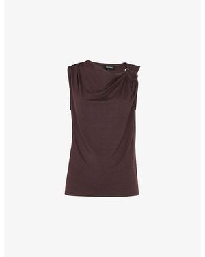 Whistles Ring-Detail Cowl-Neck Stretch-Woven Top - Brown