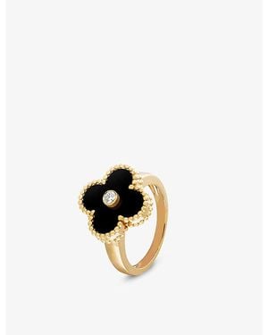 Van Cleef & Arpels Vintage Alhambra 18Ct- Onyx And 0.06Ct Diamond Ring - Metallic