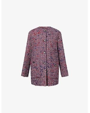 Gucci Boucle-Texture Round-Neck Wool-Blend Jacket - Purple