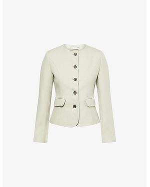 Sandy Liang Agnes Round-Neck Fitted Woven Jacket - White