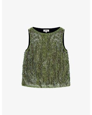 Ro&zo Sequinned Bead-Embellished Sleeveless Shell Top - Green