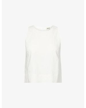ME+EM Crease-Less Linen-Blend Shell Crop Top - White