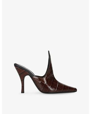 Alaïa Sculptural Croc-Effect Leather Heeled Mules - Brown