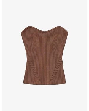 AllSaints Cruz Ribbed Jersey Top - Brown