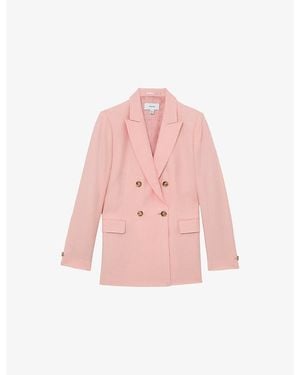 Reiss Magda Peak-Lapel Double-Breasted Woven Blazer - Pink