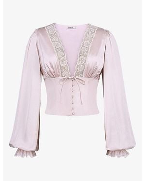 House Of Cb Luciana Lace-Trim Silk Top - Pink
