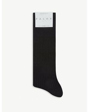 FALKE No7 Ribbed Virgin Wool Socks - Black