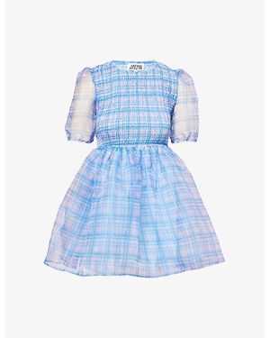 Amy Lynn Organza Check Babydoll Woven Mini Dress - Blue