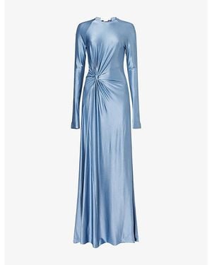 Victoria Beckham Twist Long-Sleeves Stretch-Woven Gown - Blue