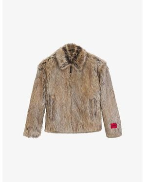 HUGO Branded Faux-Fur Jacket - Natural