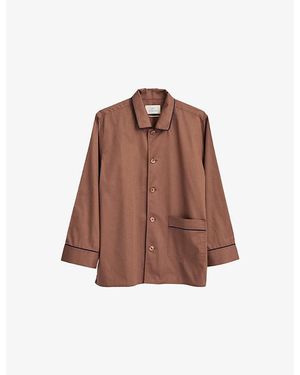 Hay Outline Contrast-Piping Cotton Pyjama Shirt - Brown