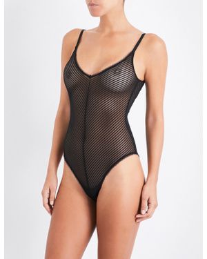 Les Girls, Les Boys Striped Mesh Bodysuit - Black