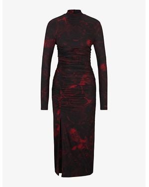 HUGO Abstract-Print Slim-Fit Midi Dress - Blue