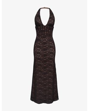 House Of Cb Saskia Contouring-Silhouette Lace Maxi Dress - Black