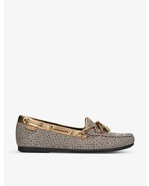Kurt Geiger Eagle Bow-Embellished Houndstooth Woven Moccasins - Natural