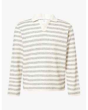 Percival Laurent Striped Cotton-Knit Polo Top - White