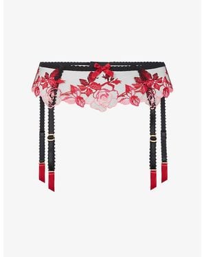 Agent Provocateur Callypso Floral-Embroidered Mesh Suspender Belt