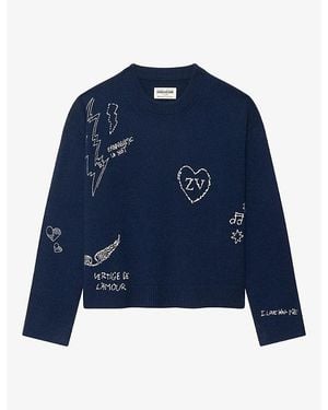 Zadig & Voltaire Markuz Brand-Motif Cashmere Jumper - Blue