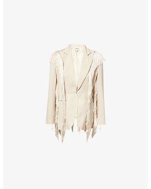 Rebirth Fringed Single-Breasted Woven Blazer - Natural