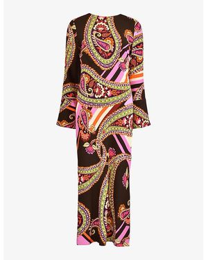 Ro&zo Paisley-Print Crepe Fluted-Cuff Crepe Maxi Dress - White