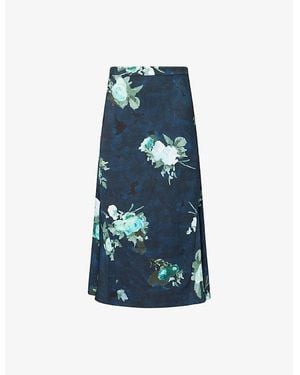 Erdem Floral-Print Fluted Woven Midi Skirt - Blue