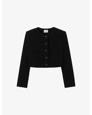 Claudie Pierlot Short Round-Neck Woven Jacket - Black