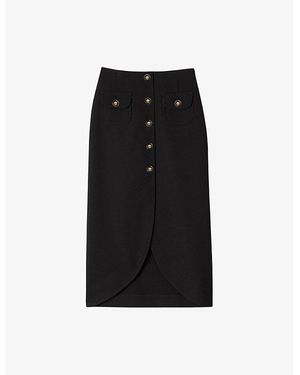 Sandro Button-Down High-Rise Stretch-Woven Midi Skirt - Black