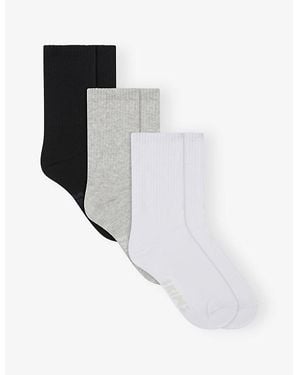 Skims Ribbed Stretch Cotton-Blend Crew Socks Pack Of Three - White