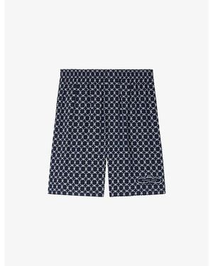 Sandro Graphic-Print Elasticated-Waist Woven Shorts - Blue