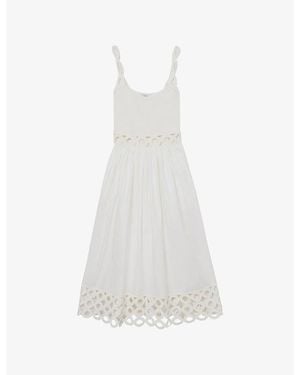 Reiss Rita Cut-Out Knitted And Cotton Midi Dress - White
