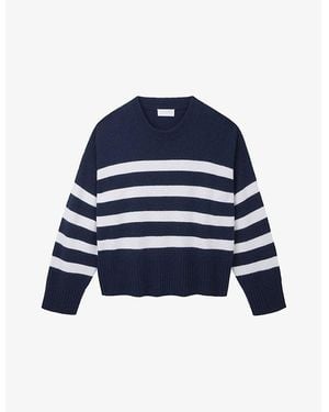 The White Company Bold-Stripe Round-Neck Cashmere-Blend Sweater - Blue